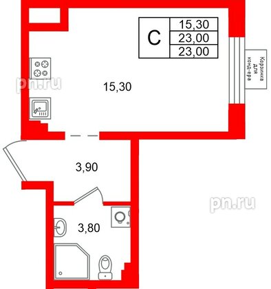 Квартира в ЖК «Пулково Лейк», студия, 23 м², 2 этаж