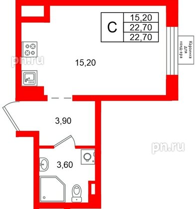 Квартира в ЖК «Пулково Лейк», студия, 22.7 м², 3 этаж