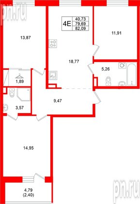 Квартира в ЖК «Энфилд», 3 комнатная, 82.09 м², 8 этаж