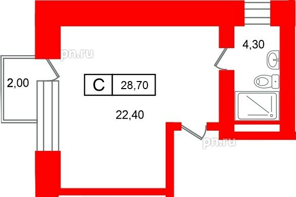 Апартаменты в ЖК «Место-Смолячково», студия, 28.7 м², 2 этаж