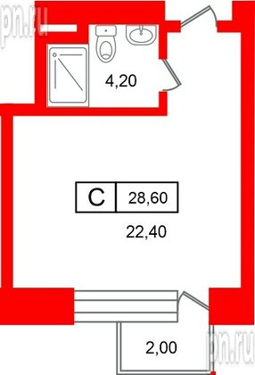 Апартаменты в ЖК «Место-Смолячково», студия, 28.6 м², 2 этаж