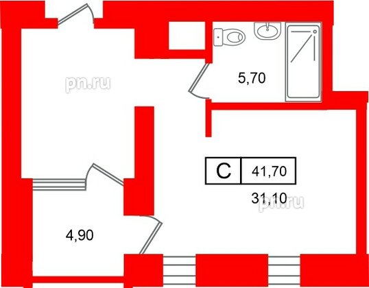 Апартаменты в ЖК «Место-Смолячково», студия, 41.7 м², 1 этаж