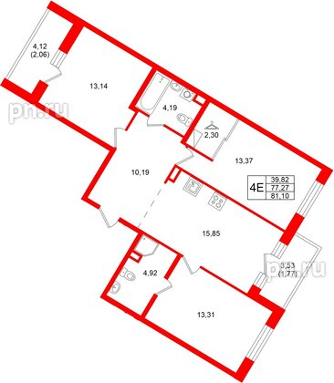 Квартира в ЖК «Энфилд», 3 комнатная, 81.1 м², 5 этаж