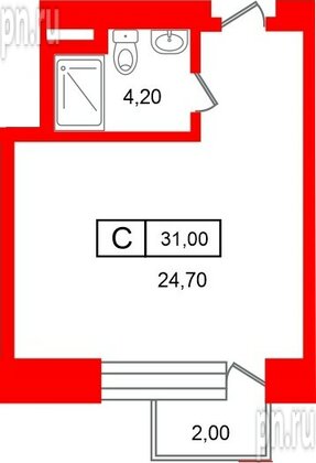 Апартаменты в ЖК «Место-Смолячково», студия, 31 м², 2 этаж