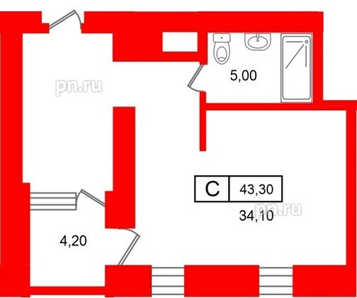 Апартаменты в ЖК «Место-Смолячково», студия, 43.3 м², 2 этаж