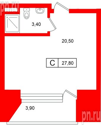 Апартаменты в ЖК «Место-Смолячково», студия, 27.8 м², 1 этаж