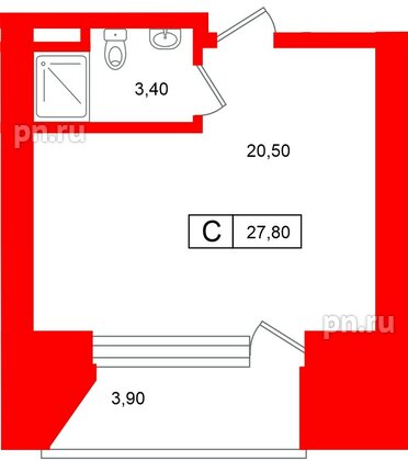 Апартаменты в ЖК «Место-Смолячково», студия, 27.8 м², 3 этаж