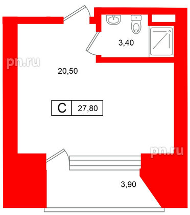 Апартаменты в ЖК «Место-Смолячково», студия, 27.8 м², 2 этаж