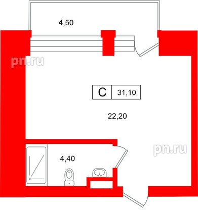 Апартаменты в ЖК «Место-Смолячково», студия, 31.1 м², 2 этаж