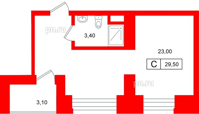 Апартаменты в ЖК «Место-Смолячково», студия, 29.5 м², 2 этаж