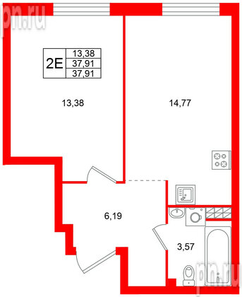 Квартира в ЖК Всевгород, 1 комнатная, 37.91 м², 4 этаж