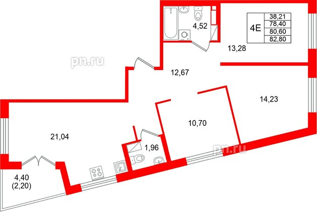 Квартира в ЖК «Образцовый квартал», 3 комнатная, 80.6 м², 4 этаж