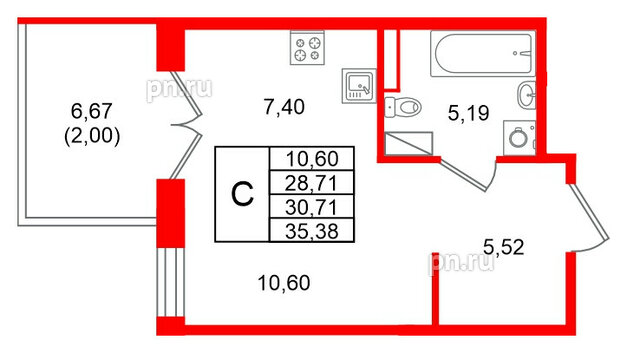 Квартира в ЖК Образцовый квартал, студия, 30.71 м², 4 этаж
