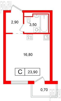 Квартира в ЖК Витебский парк, студия, 23.9 м², 6 этаж