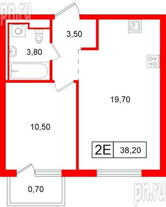 Квартира в ЖК Витебский парк, 1 комнатная, 38.2 м², 5 этаж