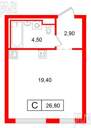 Квартира в ЖК Витебский парк, студия, 28.6 м², 5 этаж