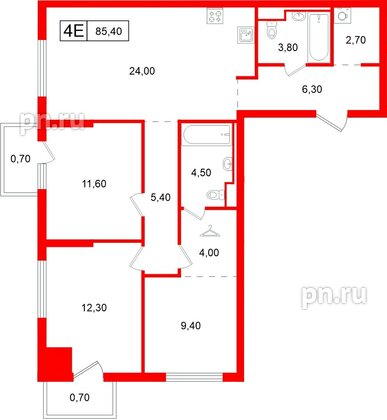 Квартира в ЖК Витебский парк, 3 комнатная, 85.4 м², 5 этаж