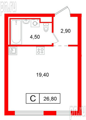Квартира в ЖК Витебский парк, студия, 26.8 м², 6 этаж