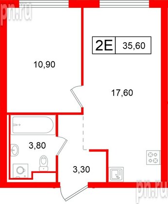 Квартира в ЖК Витебский парк, 1 комнатная, 35.6 м², 7 этаж