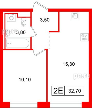 Квартира в ЖК Витебский парк, 1 комнатная, 32.7 м², 1 этаж