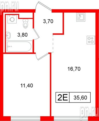 Квартира в ЖК Витебский парк, 1 комнатная, 35.6 м², 12 этаж