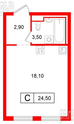 Квартира в ЖК Витебский парк, студия, 24.5 м², 9 этаж