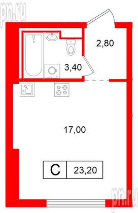 Квартира в ЖК Витебский парк, студия, 23.2 м², 12 этаж