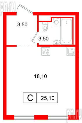 Квартира в ЖК Витебский парк, студия, 25.1 м², 5 этаж