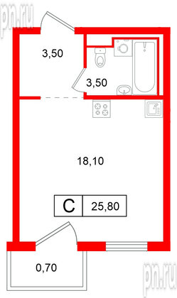 Квартира в ЖК Витебский парк, студия, 25.8 м², 10 этаж