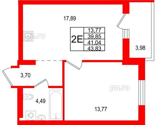 Квартира в ЖК «Брусника в Новоселье», 1 комнатная, 41.04 м², 5 этаж