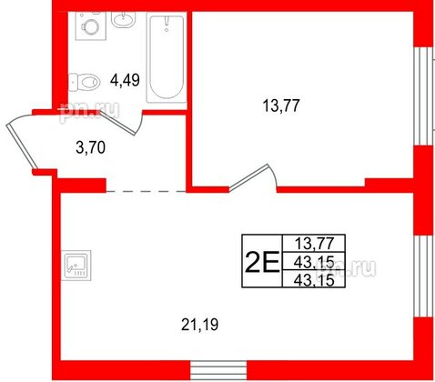 Квартира в ЖК «Брусника в Новоселье», 1 комнатная, 43.15 м², 3 этаж
