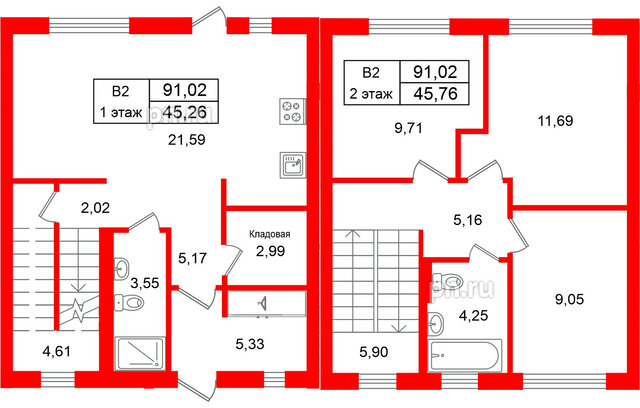 Квартира в ЖК СветЛО, 3 комнатная, 91.02 м², 1 этаж