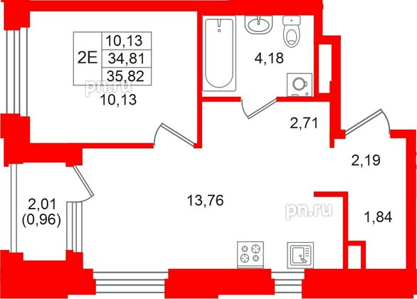 Квартира в ЖК «Кольский», 1 комнатная, 35.82 м², 11 этаж