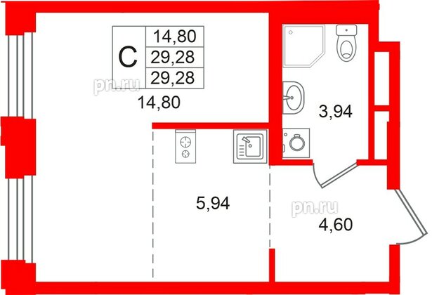 Квартира в ЖК «Кольский», студия, 29.28 м², 11 этаж
