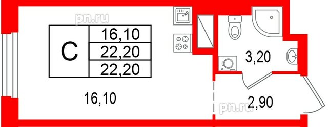 Квартира в ЖК Большая Охта, студия, 22.2 м², 4 этаж