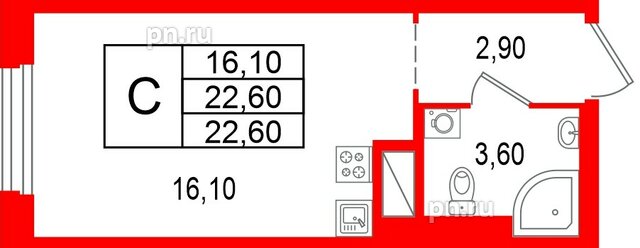 Квартира в ЖК Большая Охта, студия, 22.6 м², 7 этаж