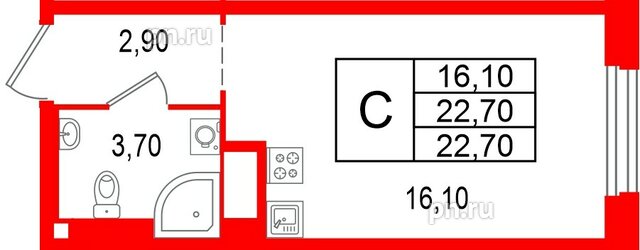 Квартира в ЖК Большая Охта, студия, 22.7 м², 5 этаж