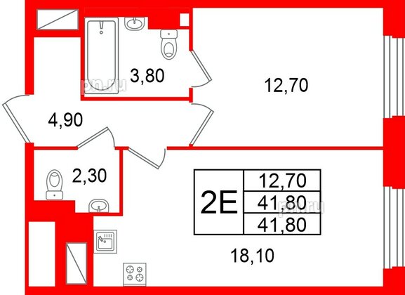 Квартира в ЖК Большая Охта, 1 комнатная, 41.8 м², 9 этаж