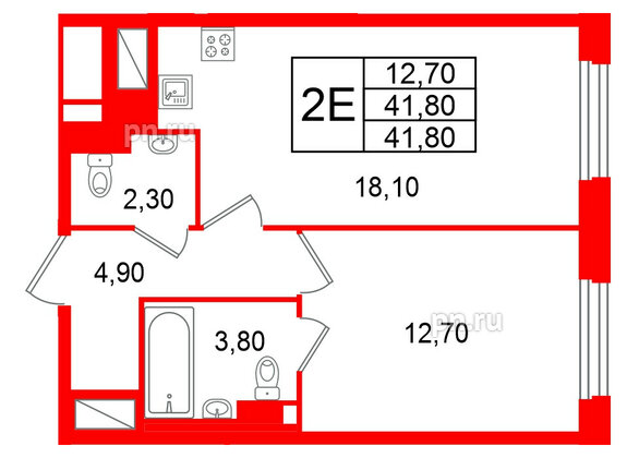 Квартира в ЖК Большая Охта, 1 комнатная, 41.8 м², 8 этаж