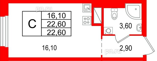 Квартира в ЖК Большая Охта, студия, 22.6 м², 10 этаж