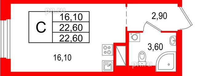 Квартира в ЖК Большая Охта, студия, 22.6 м², 4 этаж