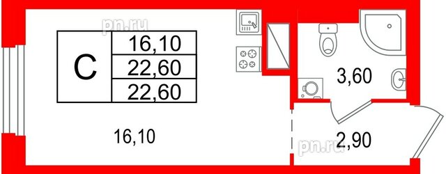 Квартира в ЖК Большая Охта, студия, 22.6 м², 10 этаж
