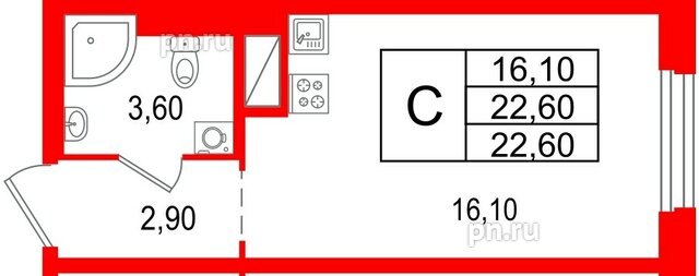 Квартира в ЖК Большая Охта, студия, 22.6 м², 7 этаж