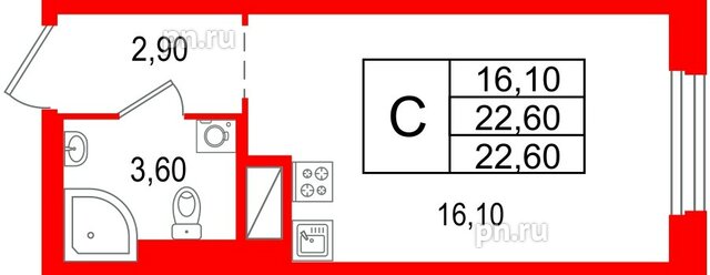 Квартира в ЖК Большая Охта, студия, 22.6 м², 4 этаж