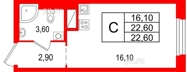 Квартира в ЖК Большая Охта, студия, 22.6 м², 8 этаж