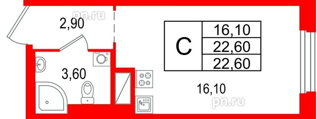 Квартира в ЖК Большая Охта, студия, 22.6 м², 6 этаж