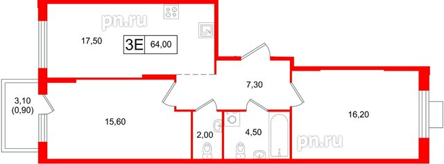 Квартира в ЖК «Ягодное Река Парк», 2 комнатная, 64 м², 2 этаж