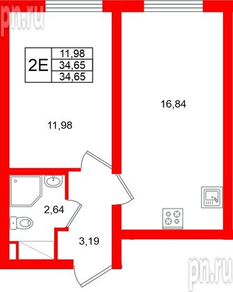Квартира в ЖК «Морская миля», 1 комнатная, 34.65 м², 8 этаж