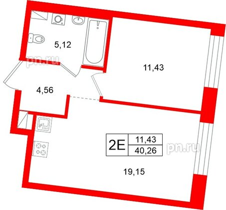 Квартира в ЖК «Остров Первых», 1 комнатная, 40.26 м², 10 этаж