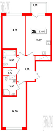 Квартира в ЖК Гений, 2 комнатная, 63.8 м², 10 этаж